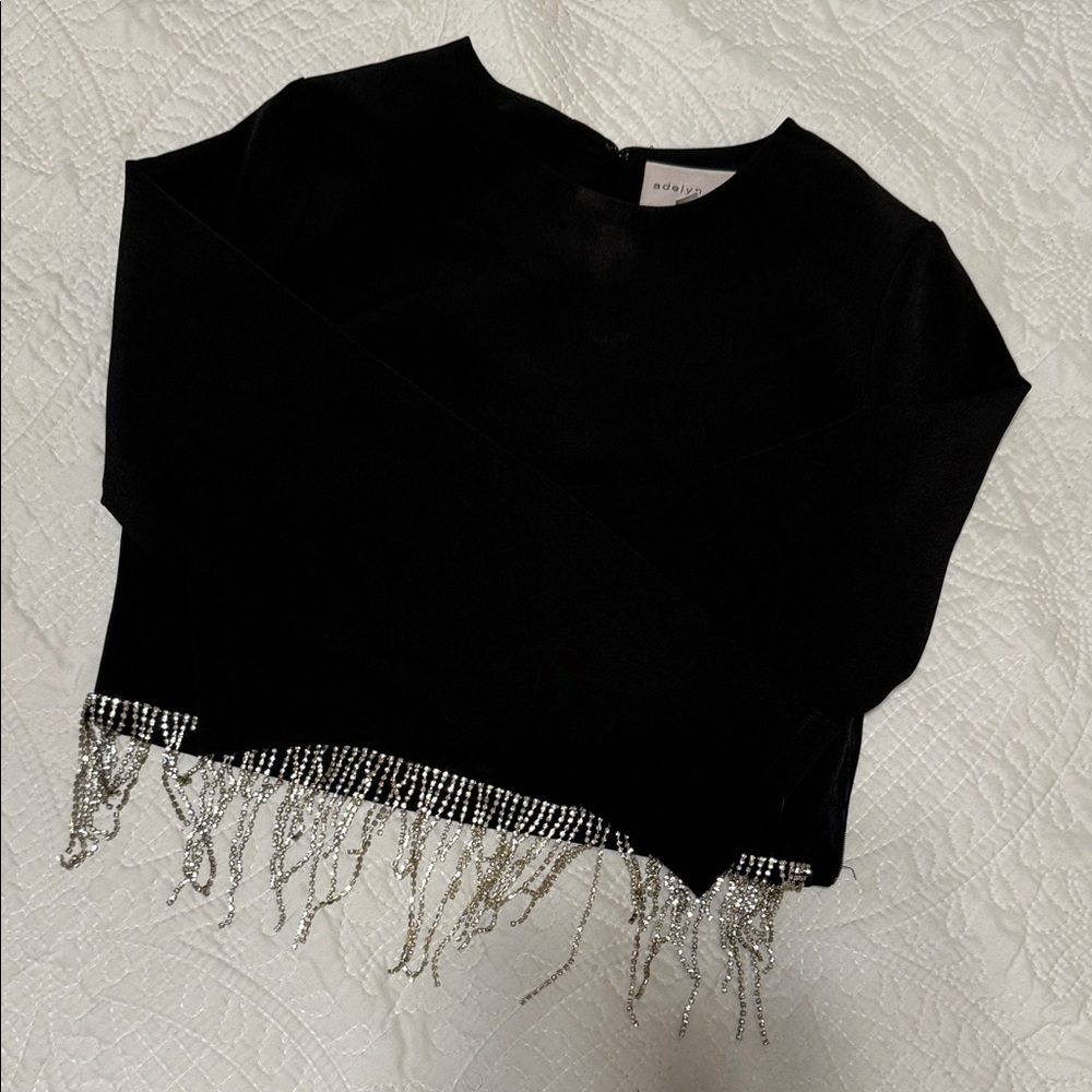 Adelyn Rae Black Top with Silver Fringe